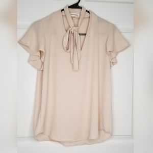 Tan Blouse with Neck Scarf